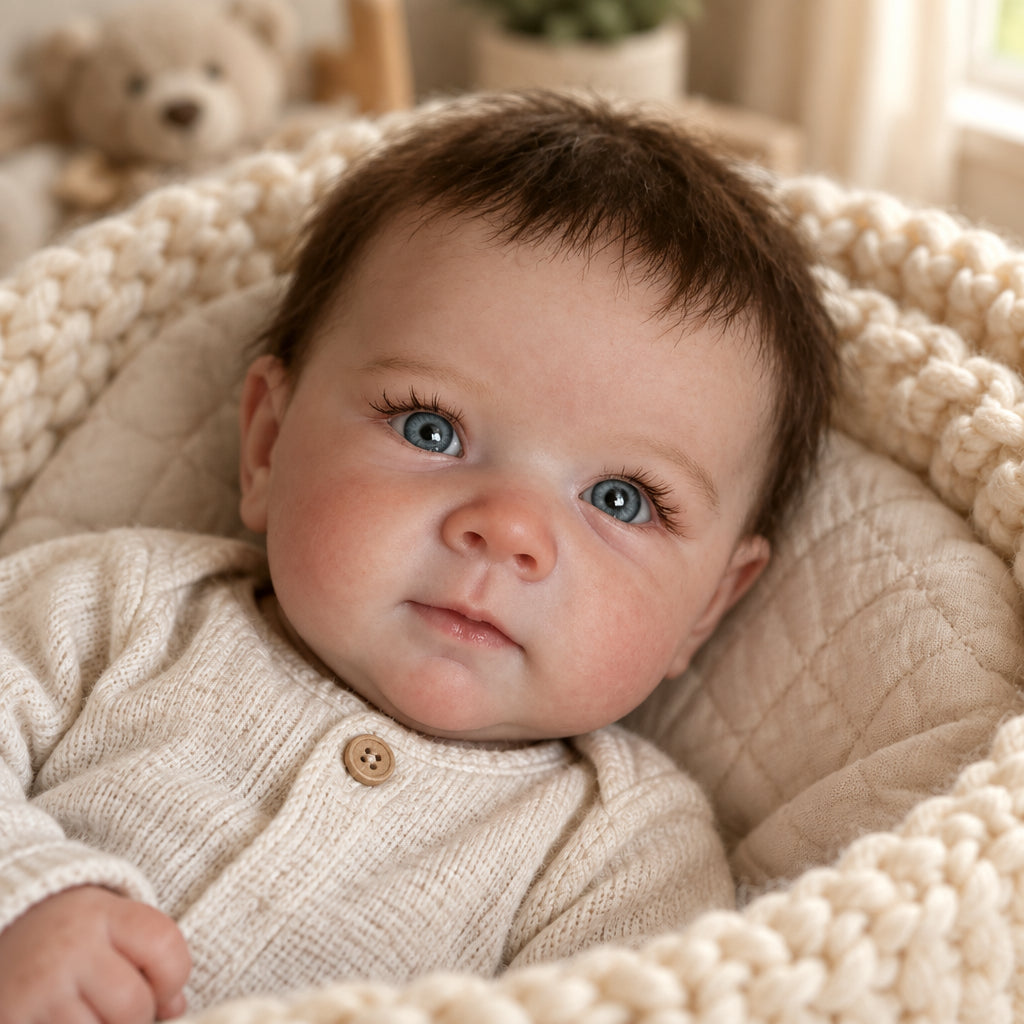 Capucine, bébé reborn éveillée 45 cm aux yeux bleus
