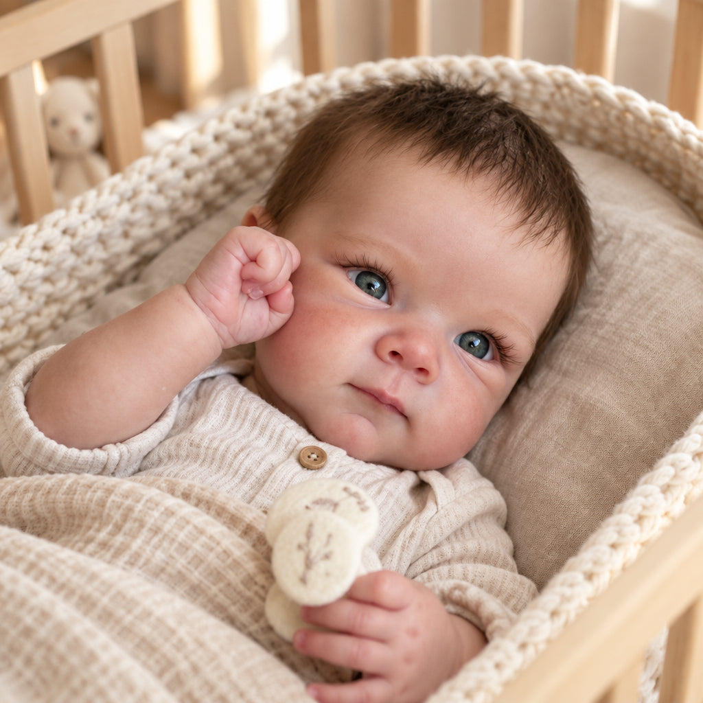 Capucine, bébé reborn aux cheveux implantés à la main
