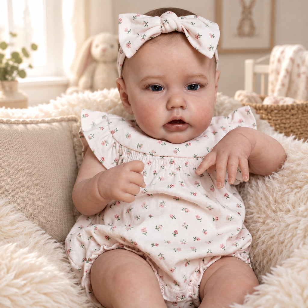 Margot, bébé reborn éveillée 55 cm, en tenue rose
