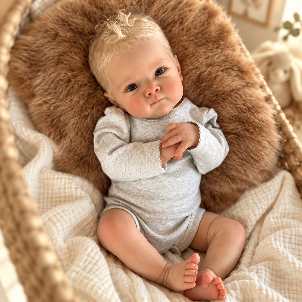 Léon, bébé reborn garçon 50 cm, dans sa tenue