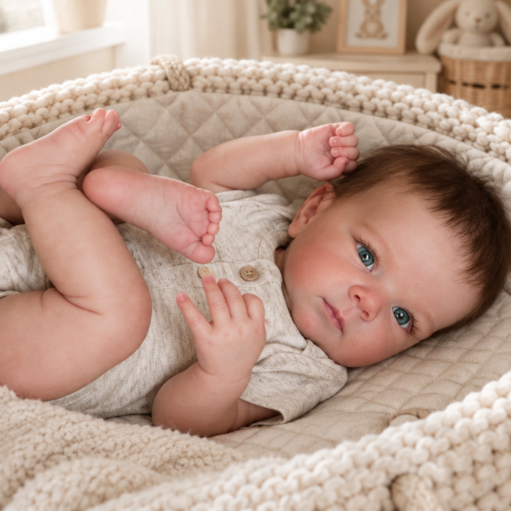 Capucine, bébé reborn éveillée 45 cm, corps en tissu câlin